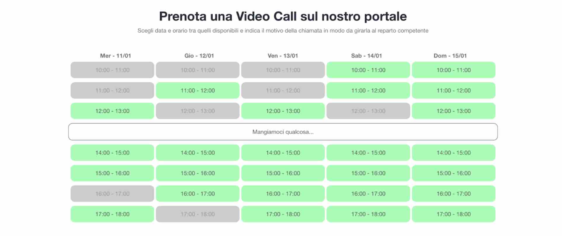 Calendario di prenotazione di un appuntamento