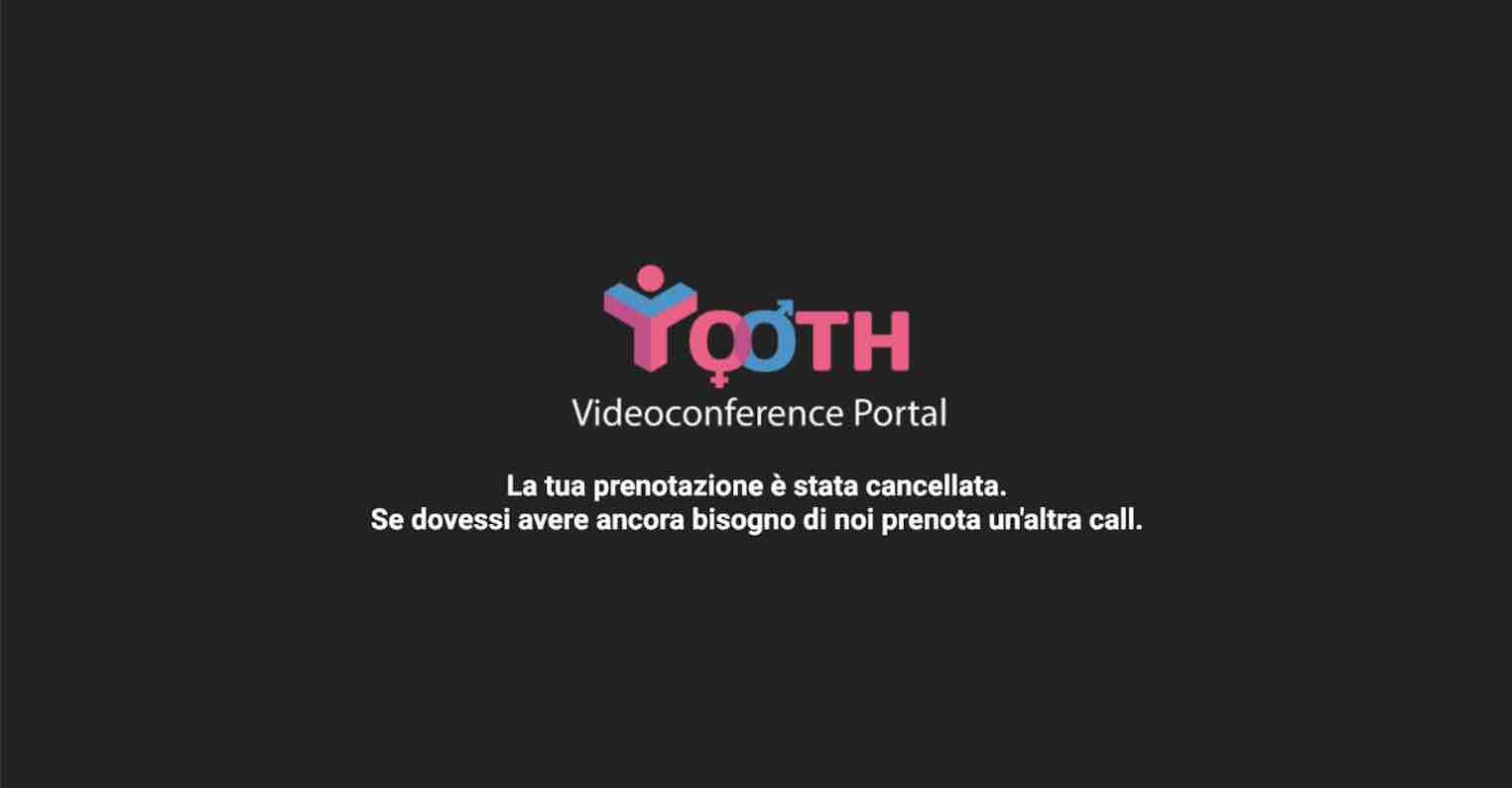 Schermata di conferma avvenuta cancellazione della prenotazione di Conference Call