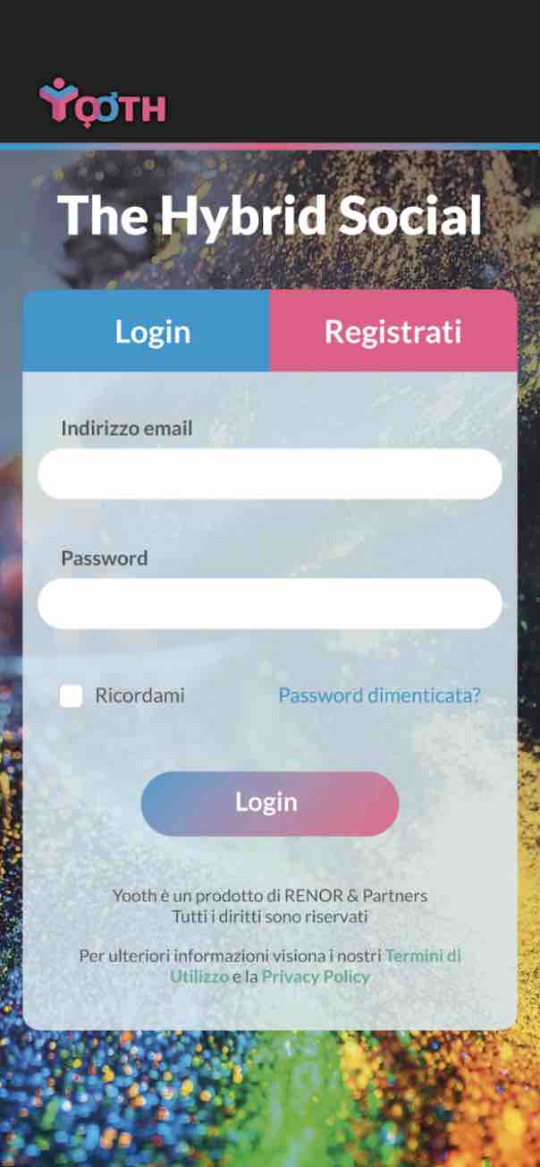 Pagina di Login dell'App di Yooth