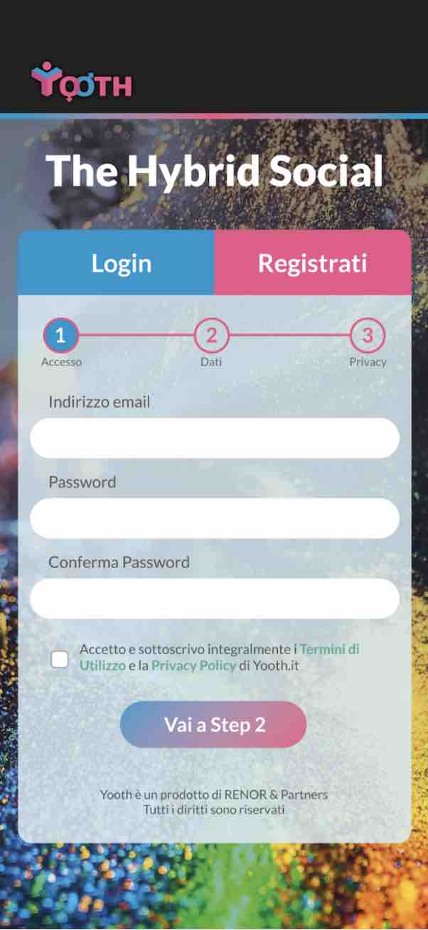 Pagina di Registrazione dell'App di Yooth