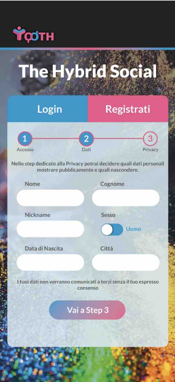 Pagina di Registrazione dell'App di Yooth Step 2