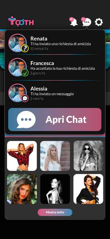 Pagina delle notifiche chat all'interno dello user profile